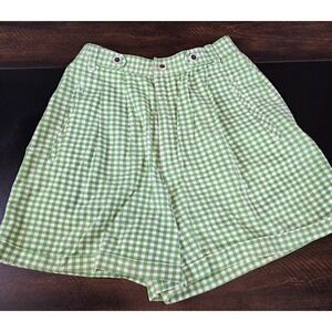 Vintage The Limited Shorts sz 8 Gingham‎ Check Green High Waisted Pleat Cuff 90s